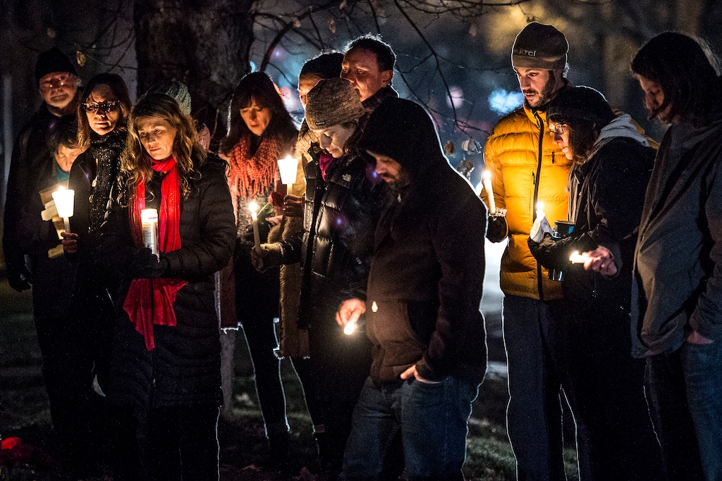 Chris Detrick | The Salt Lake Tribune
Friends, family and community members participate in a candlelight vigil for James Barker near 2nd Avenue and I Street Thursday January 15, 2015. Barker was shot and killed by a Salt Lake City police officer earlier this month.
