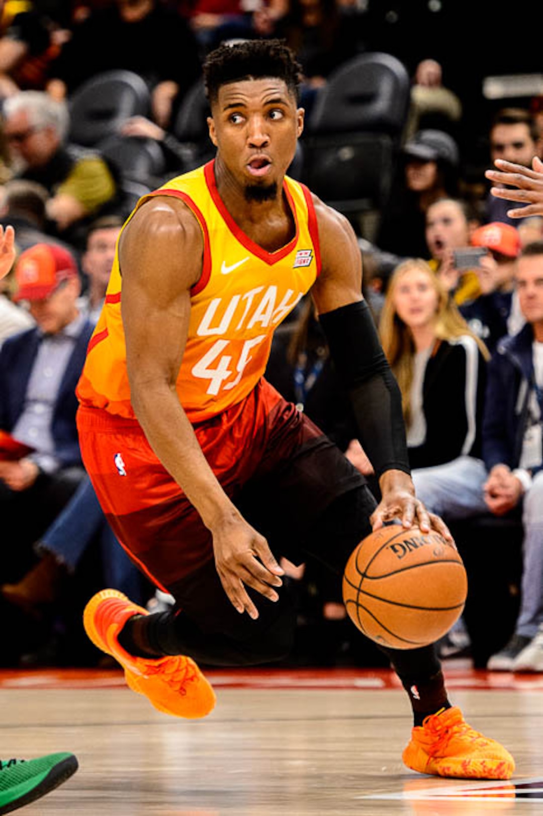 (Trent Nelson | The Salt Lake Tribune)  Utah Jazz guard Donovan Mitchell (45). Utah Jazz vs. Boston Celtics, NBA basketball in Salt Lake City on Friday Nov. 9, 2018.