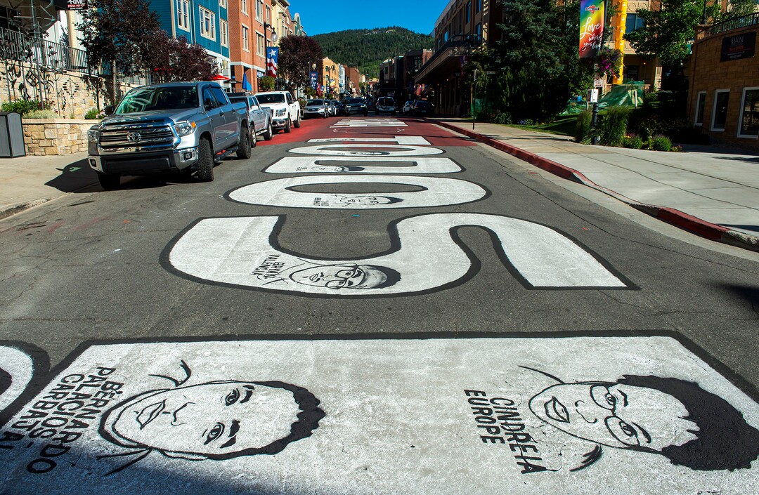 (Rick Egan  |  The Salt Lake Tribune)     Artists painted “Justicia Para Todos” on Main Street in Park City over the weekend, Monday, July 6, 2020.
