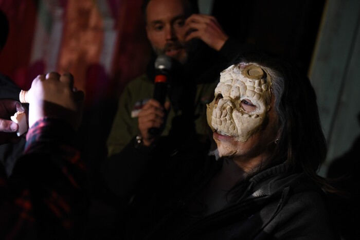 (Francisco Kjolseth  |  The Salt Lake Tribune)  Utah House member Angela Romero is transformed by makeup artist McKenzie Thatcher as local politicians fall prey to the zombie apocalypse at the Fear Factory on Thursday, Oct. 12, 2017, for a special event to raise awareness of the Utah Food Bank and kick start donations. 