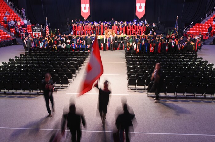 (Francisco Kjolseth  |  The Salt Lake Tribune)  University of Utah in Salt Lake City celebrates its largest graduating class with 8,568 graduates for their 2018 commencement ceremonies on Thursday, May 3, 2018, at the Jon M. Huntsman Center.