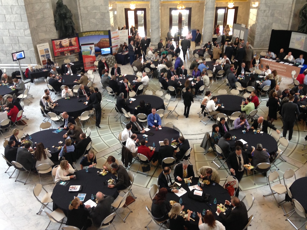 (Lee Davidson | Tribune file photo) The Utah Association of Counties has canceled its scheduled annual convention in St. George this week and moved the programs entirely online because of the pandemic. Normally about 300 people show up, but this year around 200 had signed up. This Feb. 13, 2015, file photo shows a lunch hosted by the Association in the Rotunda of the state Capitol during the annual legislative session.