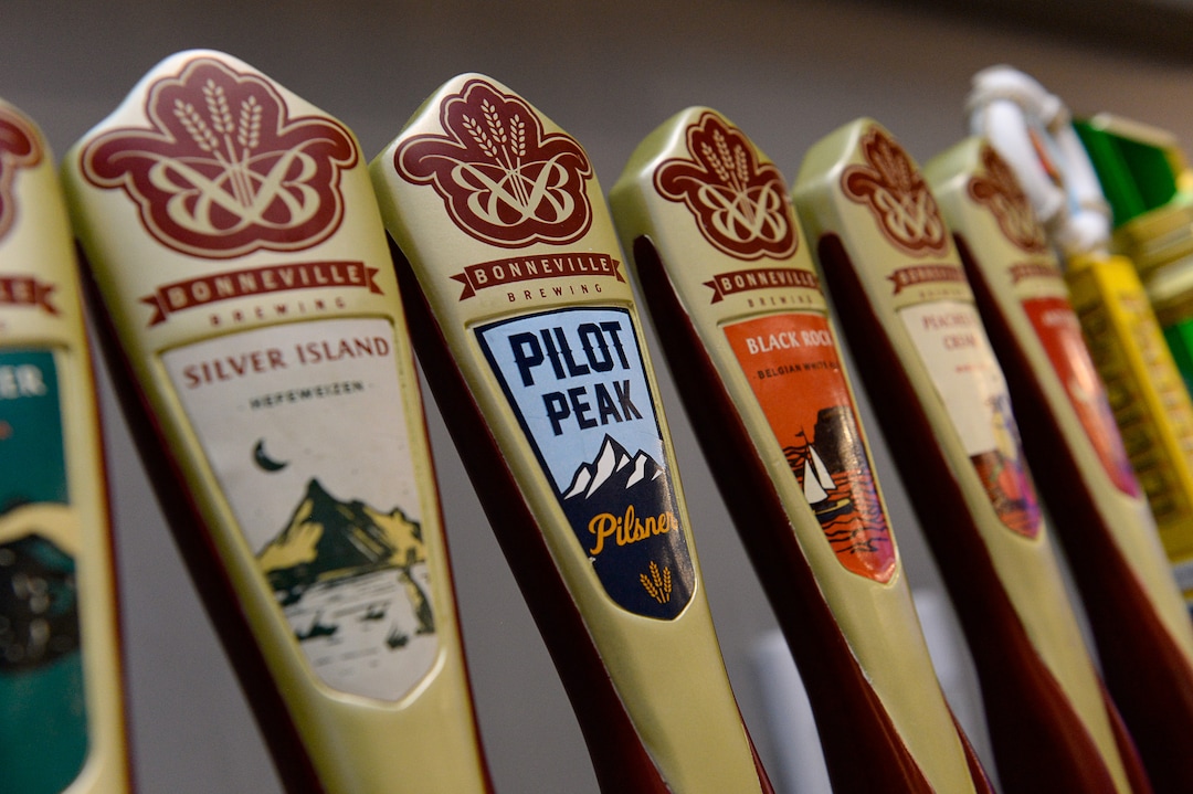 (Francisco Kjolseth  |  The Salt Lake Tribune)  Bonneville brewery selections on tap at the new Pins & Ales 21+ bar which is adjacent to the all ages All Star Bowling which opened a new 70,000 square foot, high-tech bowling and entertainment center at Valley Fair Mall, in West Valley City. It has 32 lanes with luxury seating, laser tag and virtual reality games as well as old-school air hockey, basketball and bumper cars.