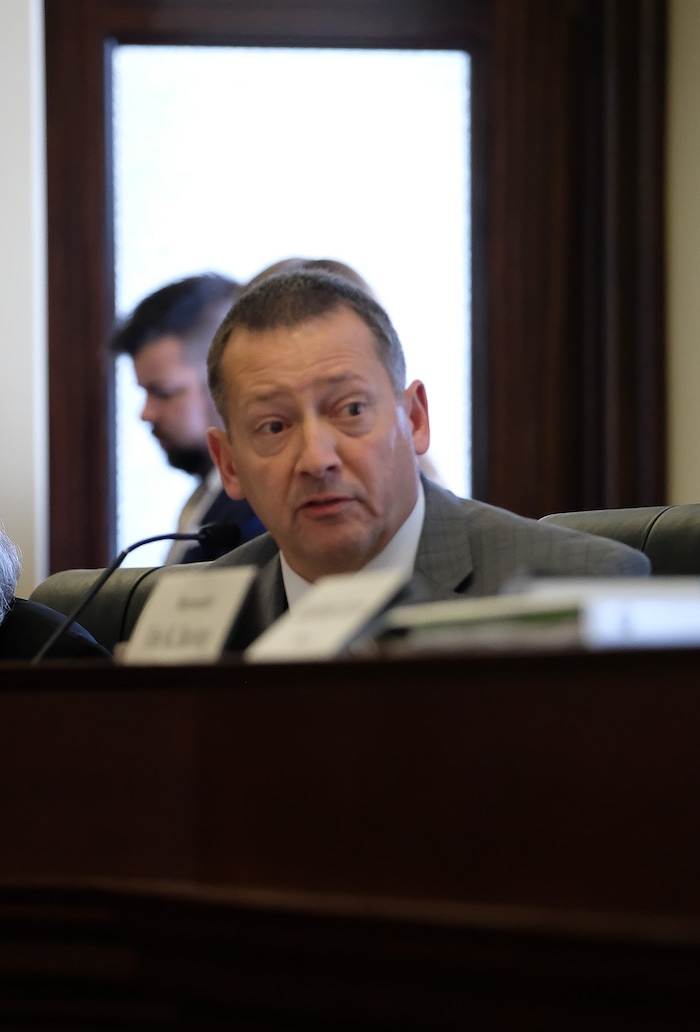 (Francisco Kjolseth  |  The Salt Lake Tribune)  Rep. Paul Ray, R-Clearfield, makes an unsuccessful motion to hold HB379 which would end the death penalty in Utah during the House Law Enforcement and Criminal Justice Standing Committee on Wednesday, Feb. 21, 2018.