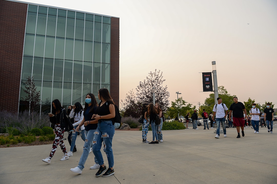 (Chris Samuels | The Salt Lake Tribune) Students begin the first day of school at Granger High School in West Valley City, Monday, Aug. 16, 2021.