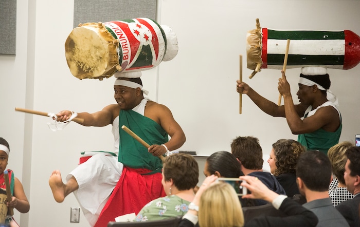 (Rick Egan  |  The Salt Lake Tribune)   The Jambo Africa drummers from Burundi, perform at the State of the City address at the Horizonte Instruction and Training Center, Wednesday, January 31, 2018.


