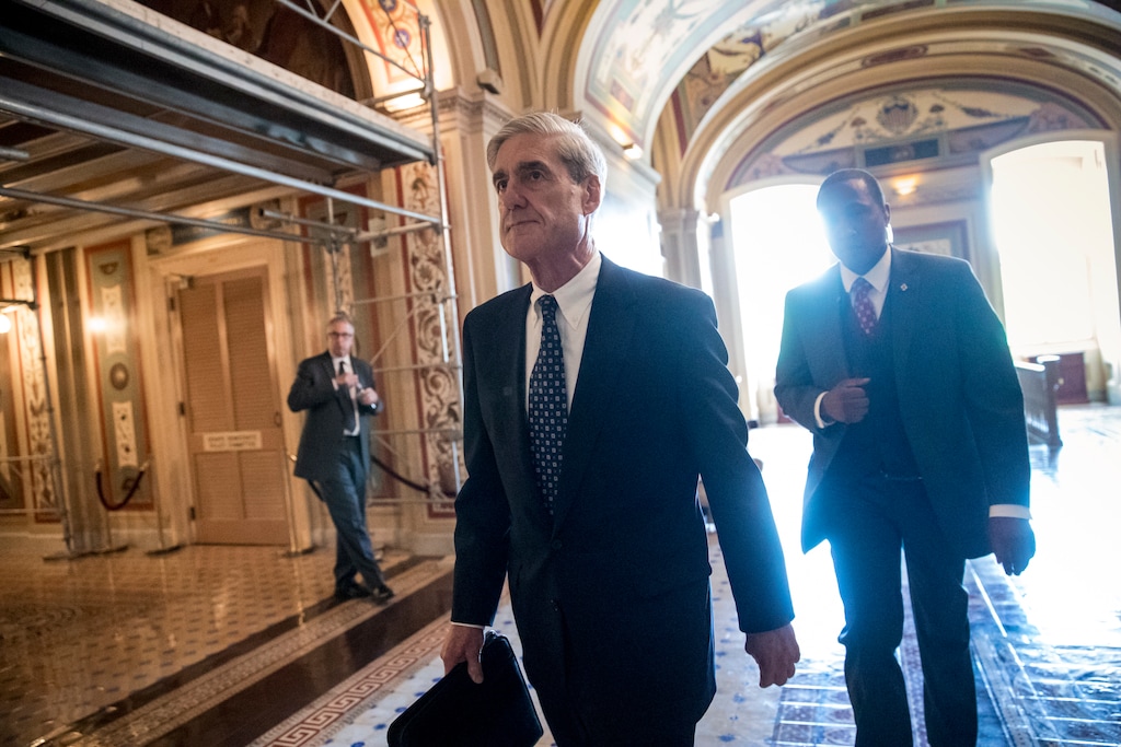 (J. Scott Applewhite | Associated Press file photo) In this June 21, 2017, file photo, Special Counsel Robert Mueller departs after a closed-door meeting with members of the Senate Judiciary Committee about Russian meddling in the election at the Capitol in Washington. An organization that was part of President Donald Trump's transition team claimed Saturday that special counsel Robert Mueller III improperly obtained a trove of transition emails as part of the inquiry into Russian influence in the 2016 election and other matters.