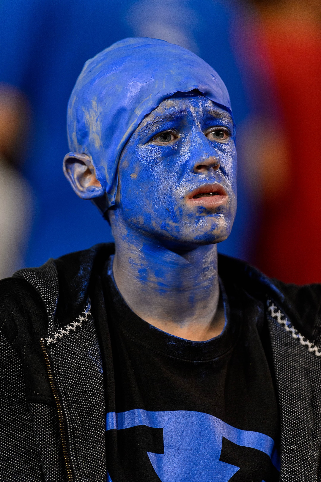(Trent Nelson | The Salt Lake Tribune)  A BYU fan looks on in the final minutes as BYU hosts Utah, NCAA football in Provo, Saturday September 9, 2017.