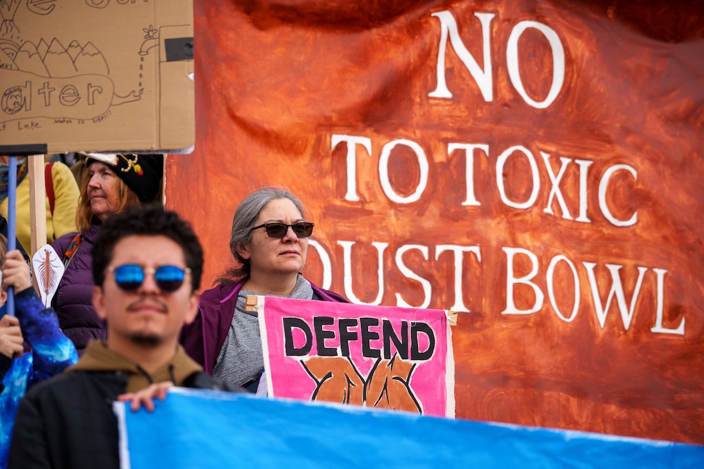 (Trent Nelson  |  The Salt Lake Tribune) Hundreds gather for a "Rally to Save Our Great Salt Lake" at the Capitol building in Salt Lake City on Saturday, Jan. 14, 2023.
