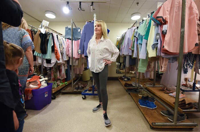 (Francisco Kjolseth  |  The Salt Lake Tribune)  New-York based director/choreographer Patricia Wilcox surveys the scene in the costume room at Pioneer Theatre for the upcoming musical "Mamma Mia!" Wilcox, like many of the other moms with a career in theater, juggles the rigors which which will mean missing opening night to make it back to New York for her younger son's university graduation ceremonies. 