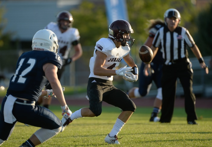 (Francisco Kjolseth  |  The Salt Lake Tribune)  Ethan Bolingbrooke of Jordan loses control of the ball in game action at Syracuse on Thursday, Aug. 24, 2017.
