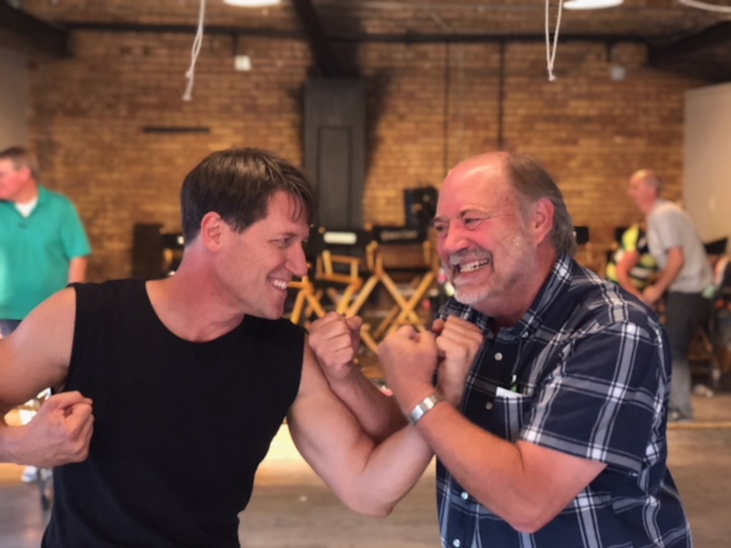 (Photo courtesy of Purdie Distribution) Writer-director T.C. Christensen, right, goofs around on the set of "The Fighting Preacher" with his lead actor, Dave McConnell, who plays an ex-boxer-turned Latter-day Saint missionary sent in 1915 to Palmyra, N.Y.