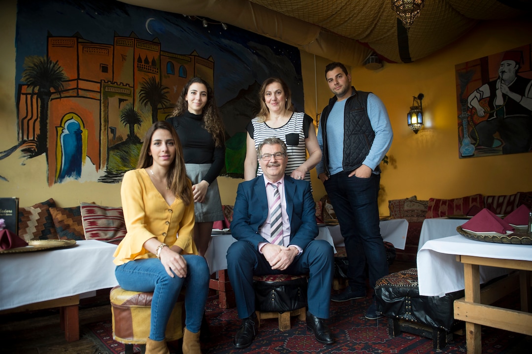 (Jeremy Harmon  |  The Salt Lake Tribune) Raffi Daghlian, center, is seen with his family (l-r) Rina, Karina, Marlen and Alec at their restaurant Cedars of Lebanon on Friday, May 24, 2019. The restaurant is closing after 38 years.