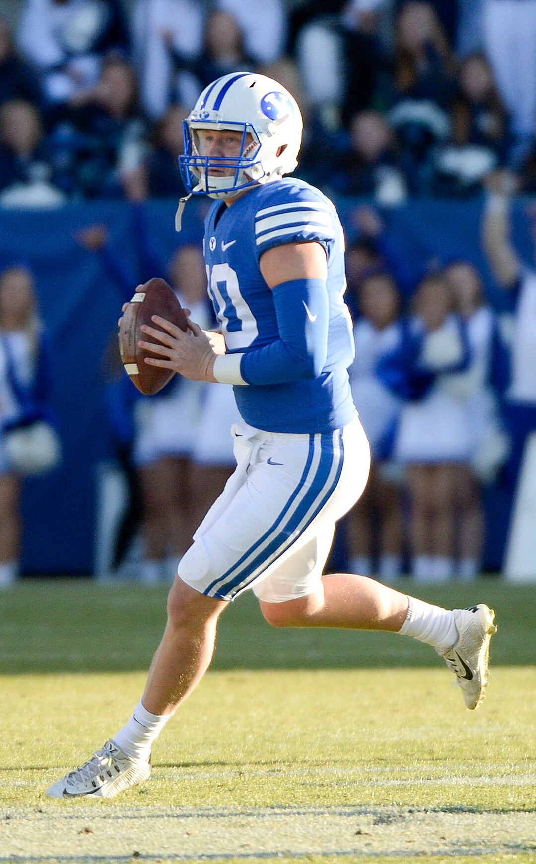 (Leah Hogsten  |  The Salt Lake Tribune) Brigham Young Cougars quarterback Joe Critchlow (10) as Brigham Young University takes on Idaho State, Saturday, Nov. 16, 2019 at LaVell Edwards Stadium.