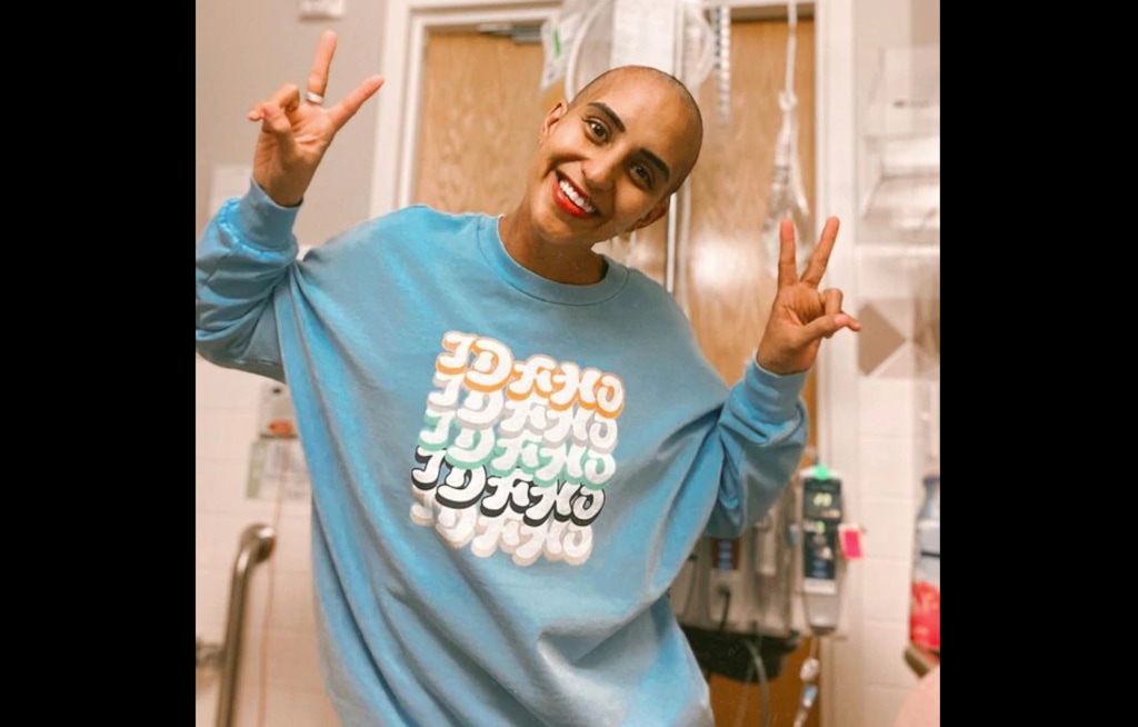 (Photo courtesy of Andy Stokes) Tia Stokes in Intermountain Healthcare's LDS Hospital, where she is undergoing a 30-day treatment for leukemia in May 2020.