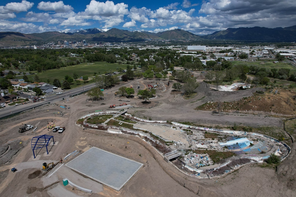 (Francisco Kjolseth  | The Salt Lake Tribune) Work continues on Glendale Regional Park, the former site of Raging Waters/Seven Peaks water park, as part of a master plan for updates on Thursday, May 15, 2025.