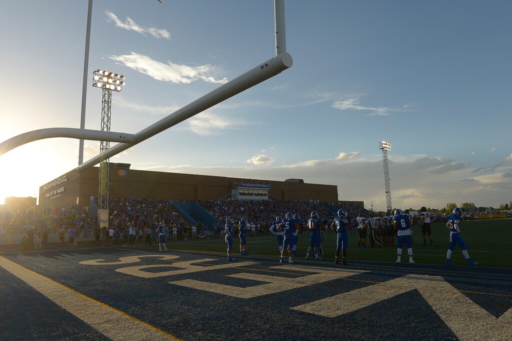 (Leah Hogsten | The Salt Lake Tribune) Bingham High School students play football in this file photo from September 4, 2015. For the 2021-2022 school year, renovations on Bingham High will not be completed in time for kids to come back. They will start this fall with two weeks of online instruction.