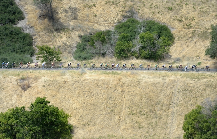 (Scott Sommerdorf   |  The Salt Lake Tribune)   Riders on Bonneville Blvd. just after the start of stage 7 of the Tour of Utah. Robert Britton is the winner of the 2017 Tour of Utah, Sunday, August 6, 2017.  