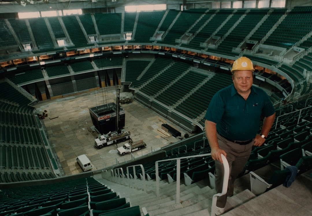 (Tribune file photo) Larry H. Miller poses for a portrait in the Delta Center while it is under construction.