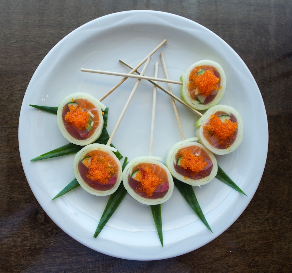 (Rick Egan  |  The Salt Lake Tribune)     The Lollipop Roll, with salmon, yellowtail, tuna, avocado & lemon rolled in cucumber wrap at  Hamachi Pescatarian Grill and Sushi, 488 E. 100 South, Salt Lake City, Monday, June 4, 2018.