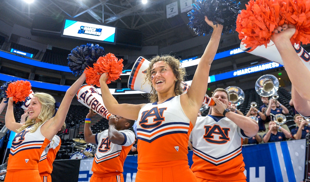 Leah Hogsten  |  The Salt Lake Tribune  Auburn cheers on players during practice Wednesday at the 2019 NCAA Division I Men's Basketball Championship, March 20, 2019 in preparation for their first round game against the Northeastern Huskies on Thursday.
