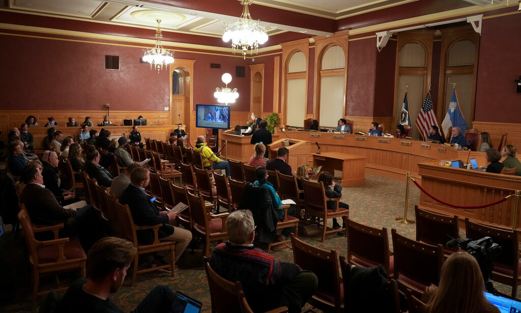 (Bethany Baker  |  The Salt Lake Tribune) The Salt Lake City Council chambers at City Hall. Citing time demands in service a growing city, council members approved stipends for their chair and vice chair Tuesday on a vote of 5-2, capping months of talk about a wider pay hike.