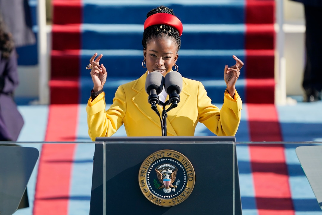 American poet Amanda Gorman reads a poem during the 59th Presidential Inauguration at the U.S. Capitol in Washington, Wednesday, Jan. 20, 2021. (AP Photo/Patrick Semansky, Pool)