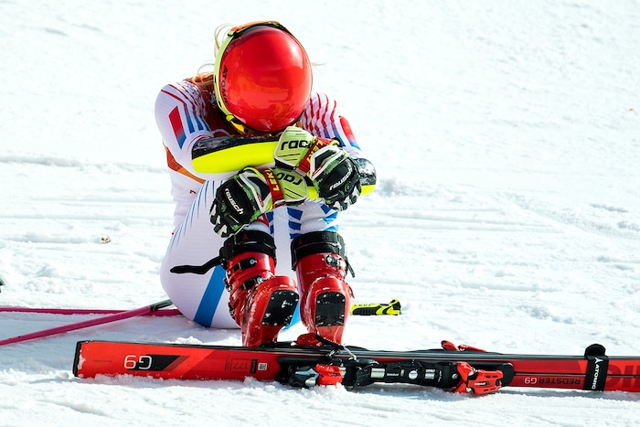 (Chris Detrick  |  The Salt Lake Tribune)  USA's Mikaela Shiffrin reacts as she realizes she has won the gold in the Ladies' Giant Slalom at Yongpyong Alpine Centre during the Pyeongchang 2018 Winter Olympics Thursday, Feb. 15, 2018.  Shiffrin won the event with a time of 2:20.02.