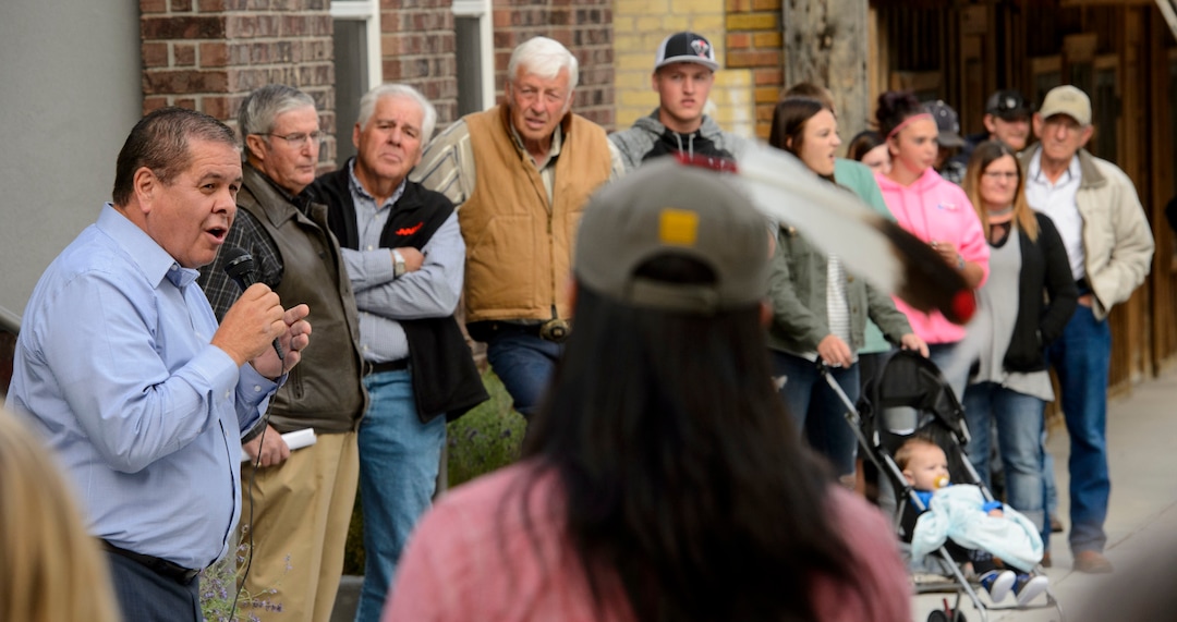 (Steve Griffin  |  The Salt Lake Tribune)  Northwest Band Tribal Council Chairman, Darren Parry, talks outside Wellsville City Hall before the Wellsville City Council met Wednesday night to discuss the Sham Battle in Wellsville Wednesday September 20, 2017. The mayor and the city council created a committee to decide the future of the Sham Battle where white residents paint their bodies red, put on war paint, and whoop and fire guns, attacking the humble settlers before being driven off by the cavalry troops. 
