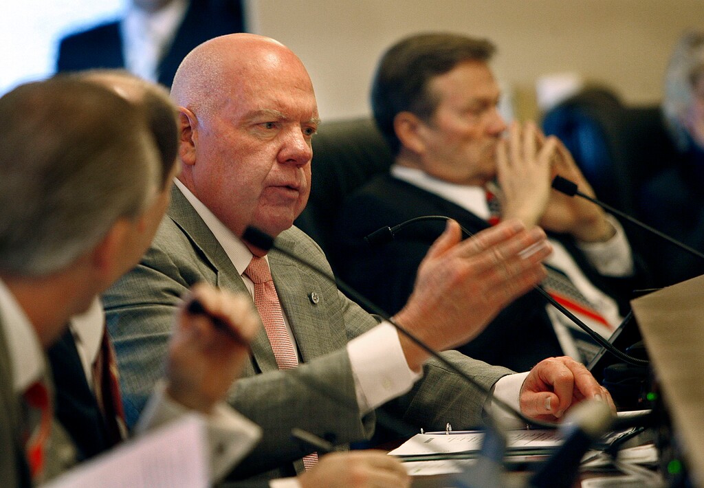 Scott Sommerdorf | The Salt Lake Tribune
Sen. Howard Stephenson, R-Draper, discusses his proposal to bar school districts from laying off employees based on seniority. The Senate Education Committee forwarded SB73 with a favorable recommendation Friday, Feb. 25, 2011.