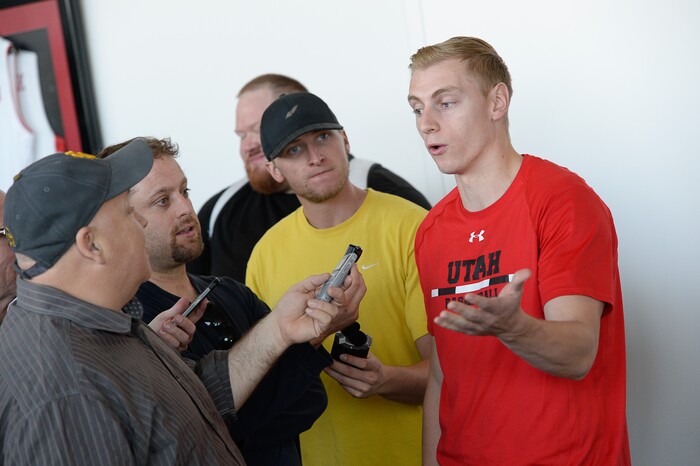 (Francisco Kjolseth  |  The Salt Lake Tribune)  Parker Van Dyke speaks with the press during media day at the Ute basketball practice facility on Wed. Sept. 26, 2018.