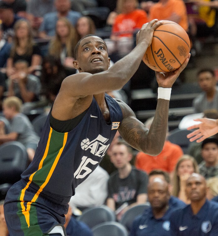 (Rick Egan  |  The Salt Lake Tribune)      Utah Jazz guard Thomas Wilder (16) looks for a shot, in Utah Jazz summer league action between Utah Jazz and Memphis Grizzlies in Salt Lake City, Tuesday, July 3, 2018.