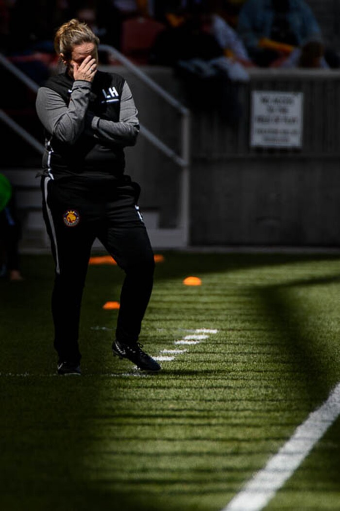 (Trent Nelson | The Salt Lake Tribune)  
Utah Royals FC hosts the Chicago Red Stars, at Rio Tinto Stadium in Sandy, Saturday April 14, 2018. Utah Royals head coach Laura Harvey.