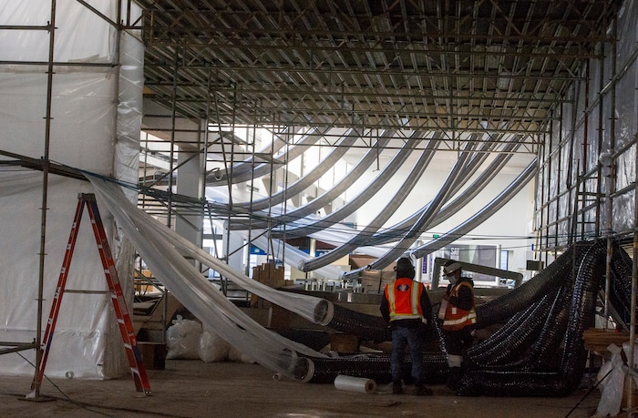 (Rick Egan | The Salt Lake Tribune)  Crews prepare the old Terminal One at the Salt Lake International Airport for demolition, to make way for the expansion of the new terminals, on Tuesday, Nov. 24, 2020.