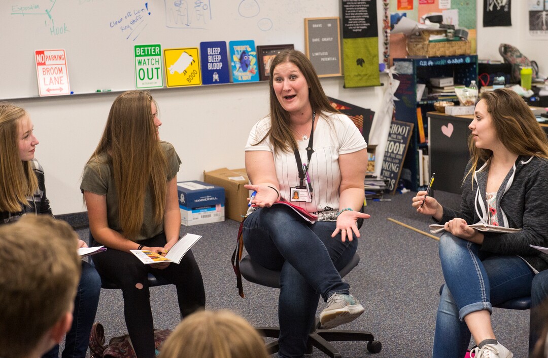 (Rick Egan  |  The Salt Lake Tribune)   Kristie Wallace teaches drama at Elk Ridge Middle School in South Jordan, Thursday, April 26, 2018.