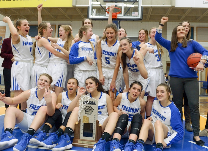 (Leah Hogsten  |  The Salt Lake Tribune) Fremont defeated Bingham 61-47 to win the 6A High School Girls' Basketball Tournament title at SLCC in Taylorsville,Saturday, Feb. 24, 2018. 
