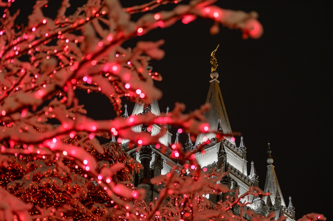 (Francisco Kjolseth  |  The Salt Lake Tribune)  Visitors take in the sights as Temple Square in Salt Lake City comes to life Friday, November 29, 2019, as hundreds of thousands of colorful LED bulbs light up, a yearly tradition that started in 1965. The lights will run through the end of the year.