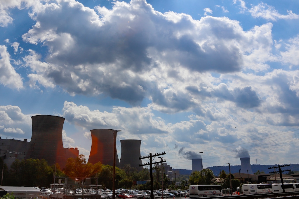 (Keith Srakocic | AP file photo) The Bruce Mansfield power plant in Shippingport, Pa., is seen from across the Ohio River from Industry, Pa. on Thursday, Oct. 3, 2019.