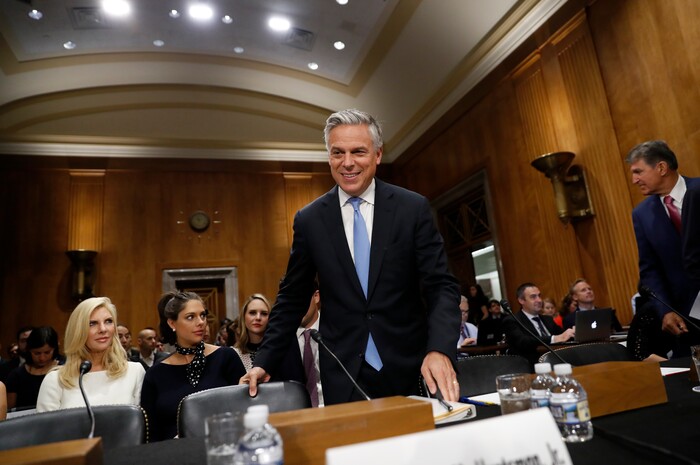 (AP Photo/Alex Brandon) Former Utah Gov. Jon Huntsman takes his seat for a hearing of the Senate Foreign Relations Committee on his nomination to become the U.S. ambassador to Russia, on Capitol Hill, Tuesday, Sept. 19, 2017 in Washington.