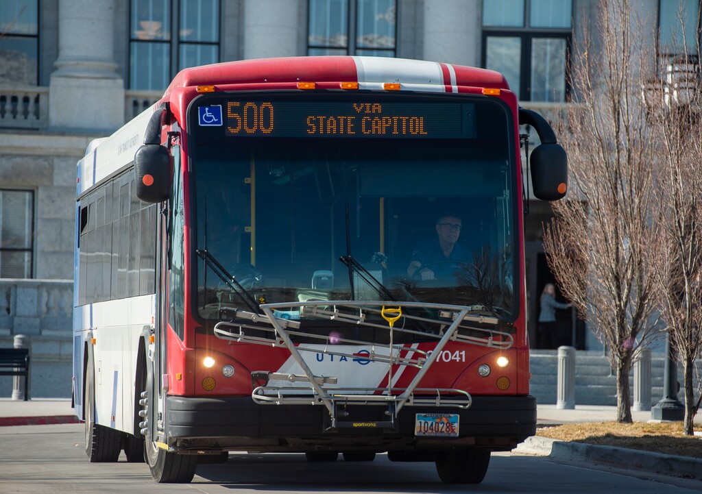 (Rick Egan  |  Tribune file photo)     The Capitol Connector, route 500, picks up passengers at the Utah Stage Capitol building, Jan. 30, 2019.  UTA says it plans on using extra revenue from a new sales tax to expand bus service, but only after intensive planning.