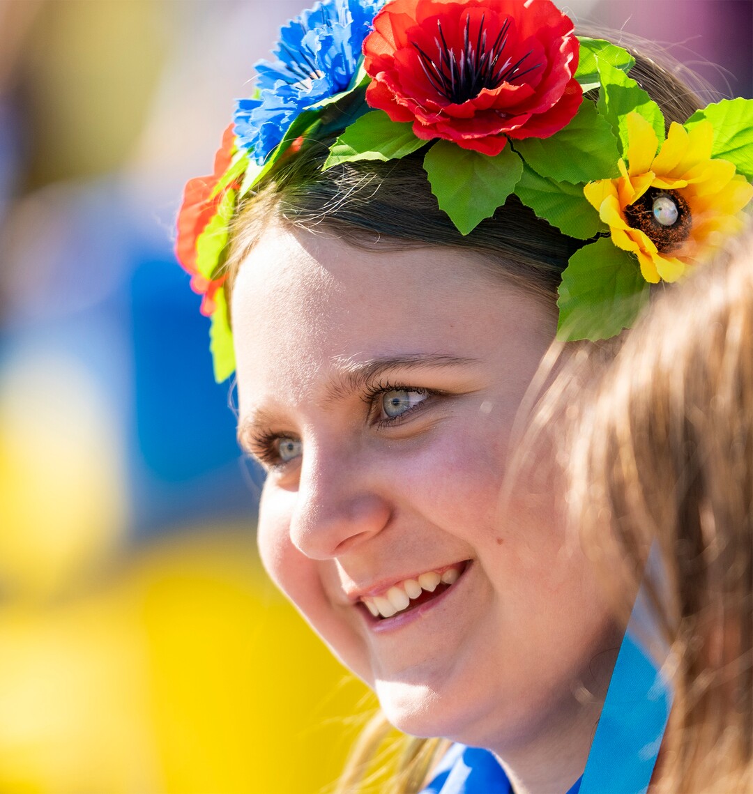 (Rick Egan | The Salt Lake Tribune) Anastasaya Sayer, 11, gathers with hundreds of others, on the Capitol steps for a protest against Russia's invasion of Ukraine, organized by the Utah Ukrainian association, on Saturday, March 12, 2022.
