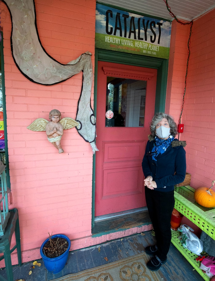 (Francisco Kjolseth  |  The Salt Lake Tribune) Greta deJong, longtime publisher of Catalyst magazine, a Salt Lake City-based magazine for wellness and other New Age topics, talks about the magazine’s HQ, a large pink house, called “Big Pink,” that is also her home on the top floor. The magazine is ending its print run after nearly 40 years — shifting to online publication.
