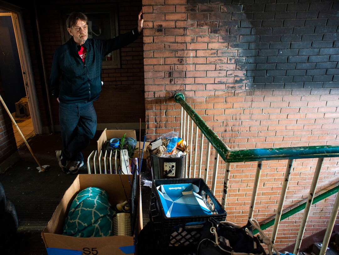 (Rick Egan | The Salt Lake Tribune)   Dan Marcotte, stands with his belongings outside his apartment, while he tries to figure out where he will live, less than an hour before the deadline to leave the Georgia apartment complex, Saturday, Feb. 16. 2019