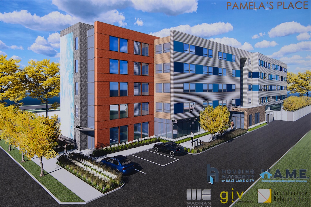 (Trent Nelson  |  The Salt Lake Tribune)  A rendering of Pamela's Place Apartments in Salt Lake City on Wednesday April 17, 2019. The development, named after Pamela Atkinson, a Utah-based humanitarian and advocate for people experiencing homelessness, will serve as a 100-unit permanent supportive housing complex by combining affordable housing assistance with voluntary support services to address the needs of chronically homeless people.