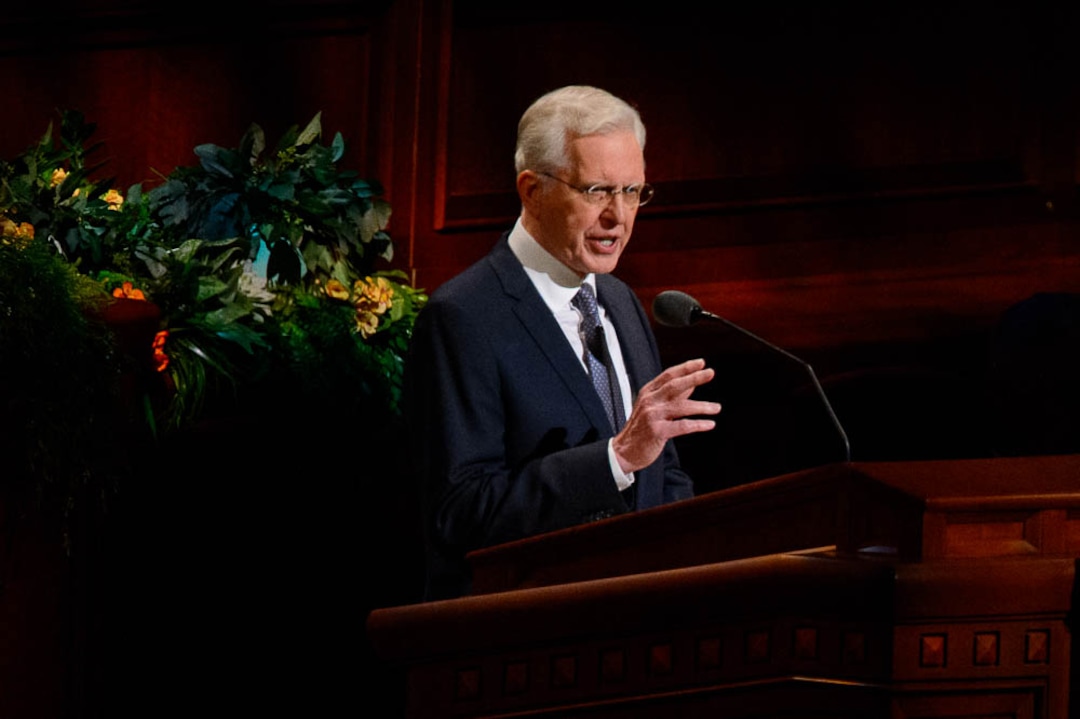 (Trent Nelson  |  The Salt Lake Tribune)  Elder D. Todd Christofferson speaks during the morning session of the189th Annual General Conference of The Church of Jesus Christ of Latter-day Saints in Salt Lake City on Sunday April 7, 2019.