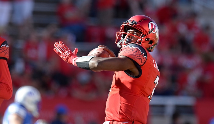 Scott Sommerdorf   |  The Salt Lake Tribune  
Utah QB Troy Williams during pre-game warm ups. Utah players stretch before the kickoff against BYU, Saturday, September 10, 2016.