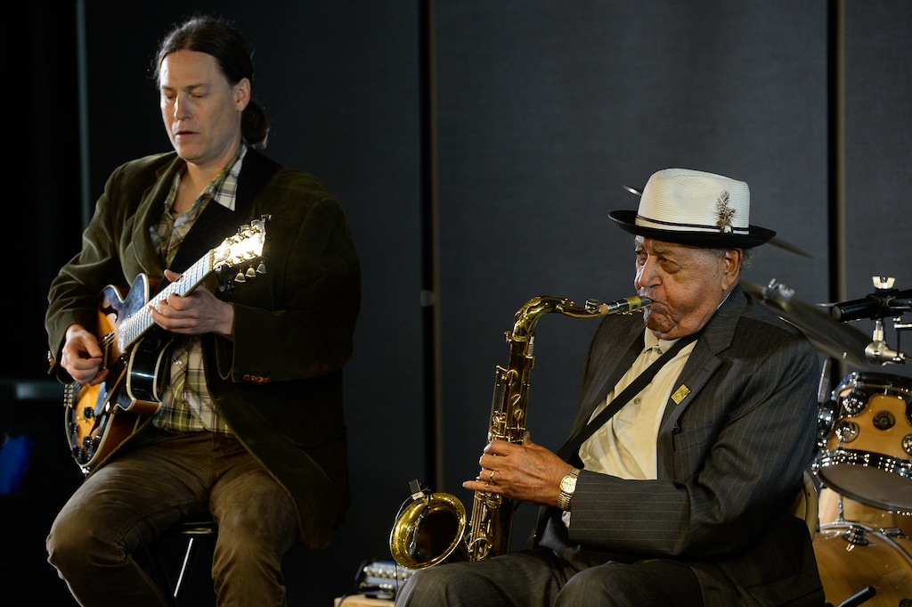 (Francisco Kjolseth | The Salt Lake Tribune)  The Joe McQueen Quartet plays the first of three shows in five nights, starting with a concert at the Gallivan Center in Salt Lake City on Thursday night, March 30, 2017.