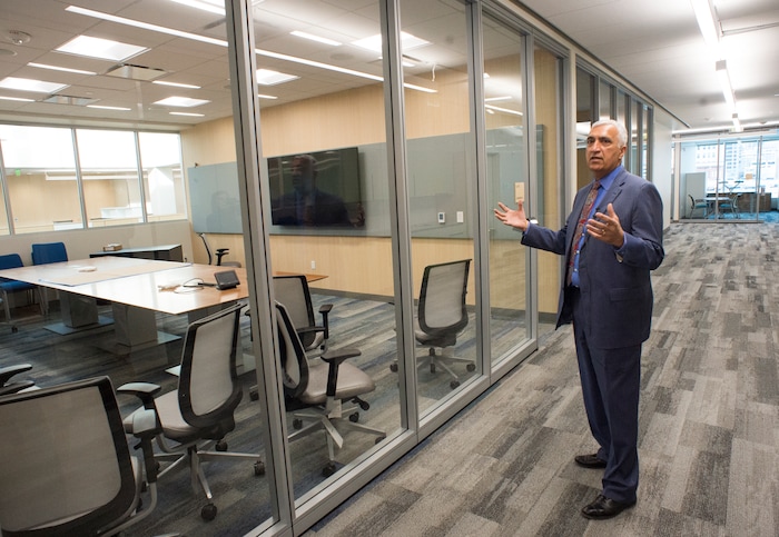 (Rick Egan  |  The Salt Lake Tribune)    Sim Gill, Salt Lake County District Attorney, gives a tour of the 5th floor of the new Salt Lake County District Attorney building in Salt Lake City, Friday, March 9, 2018.



