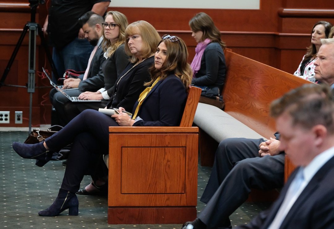 (Francisco Kjolseth  |  The Salt Lake Tribune)  Salt Lake Tribune editor Jennifer Napier-Pearce, center, is joined by managing editor Sheila McCann and courts reporter Jessica Miller as they hear oral arguments brought before the Utah Supreme Court on Friday, Oct. 4, 2019, to hear an appeal filed by BYU lawyers in 2018 after a 3rd District judge ruled that the private universityÕs police force is a governmental entity that has to follow the same rules for transparency as other police departments across the state on Friday, Oct. 4, 2019. The Salt Lake Tribune's lawsuit involved whether BYU police should be subject to Utah's open records laws.
