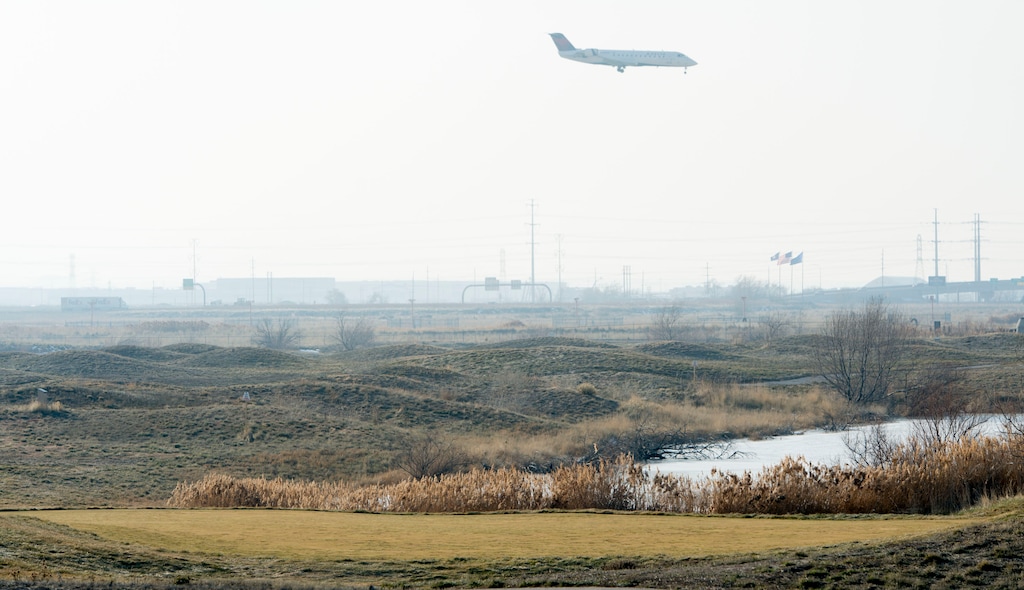 (Steve Griffin /  Tribune file photo)

Salt Lake City's administration reported to the Council on Tuesday that reopening Wingpointe Golf Course isn't viable unless the Federal Aviation Administration reconsiders a 2012 decision that the land must be leased at fair-market value. Last year, the City Council approved more than $60,000 for maintenance of the course in case it could be reopened Ñ keeping the tees, greens and fairways "alive" but not "playable." Here a jet passes over the golf course as it approaches the Salt Lake International Airport as it in Salt Lake City Tuesday January 17, 2017.
